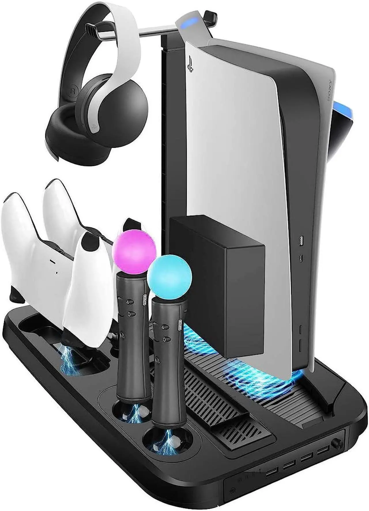 Main image of UeeVii PS5 Stand Station for PS5 Console/Digital Edition/UHD, Charger Station Dock with Cooling Fan for PS5 VR Move Controller Headset, Cooling Station 4 USB Hub Game Headphone Storage