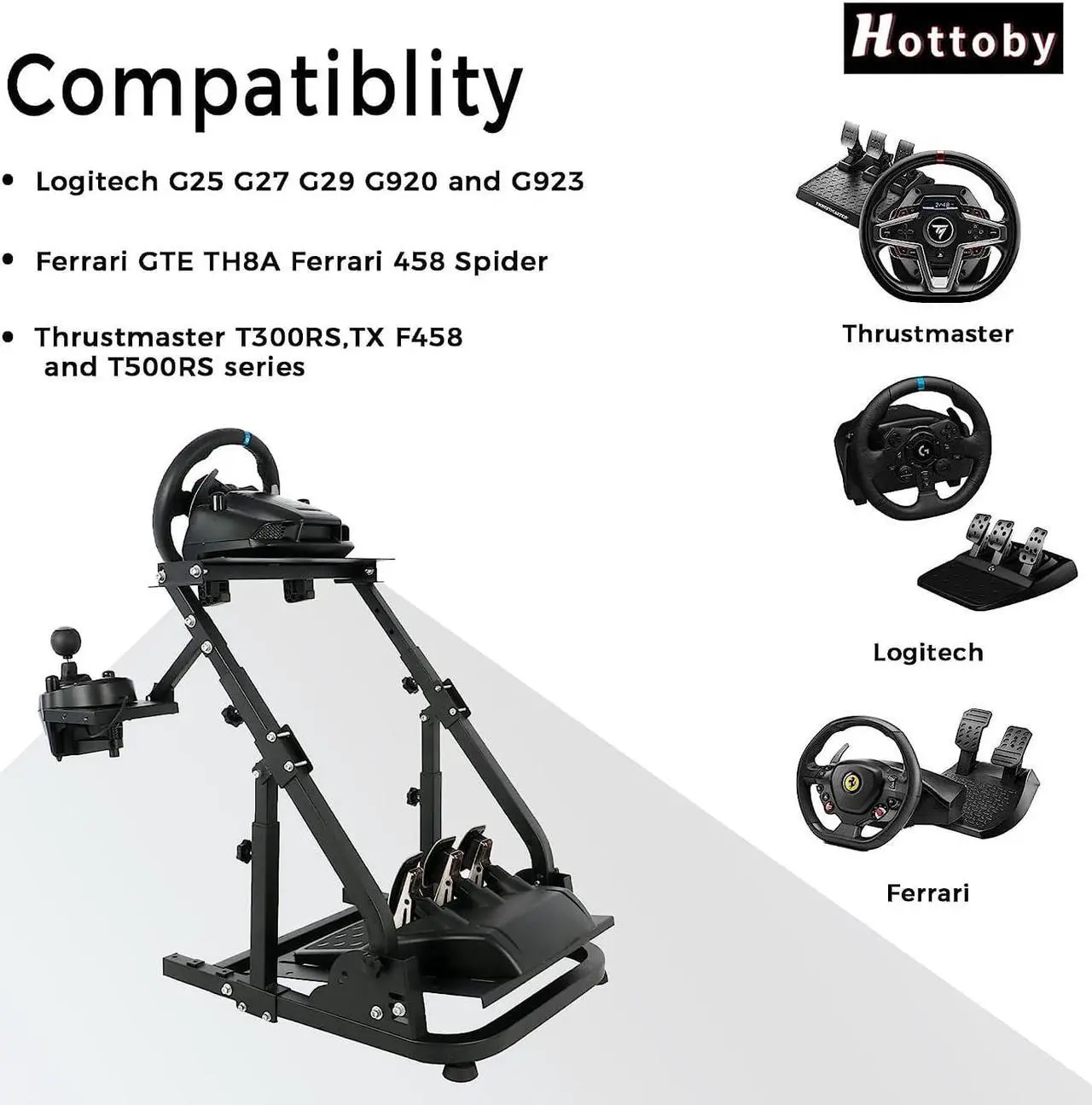 Alt view image 3 of 7 - Hottoby Racing Steering Wheel Stand Height Adjustable Ultra-stable 4 Support Arms fit Logitech G25 G27 G29 G920 Thrustmaster T300RS Gacing Wheel Stand Wheel and Pedals Not Included