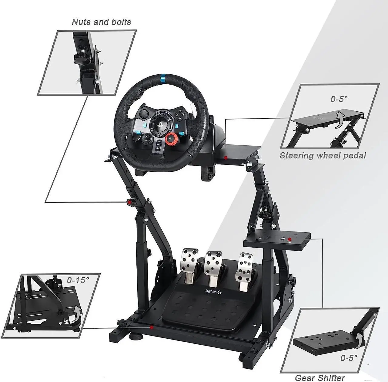 Alt view image 4 of 7 - Hottoby Racing Steering Wheel Stand Height Adjustable Ultra-stable 4 Support Arms fit Logitech G25 G27 G29 G920 Thrustmaster T300RS Gacing Wheel Stand Wheel and Pedals Not Included