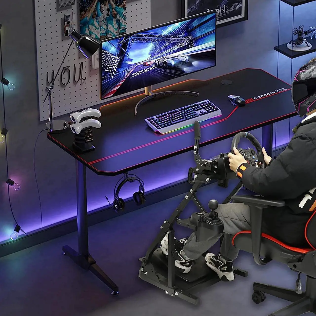 Alt view image 6 of 7 - Hottoby Racing Steering Wheel Stand Height Adjustable Ultra-stable 4 Support Arms fit Logitech G25 G27 G29 G920 Thrustmaster T300RS Gacing Wheel Stand Wheel and Pedals Not Included
