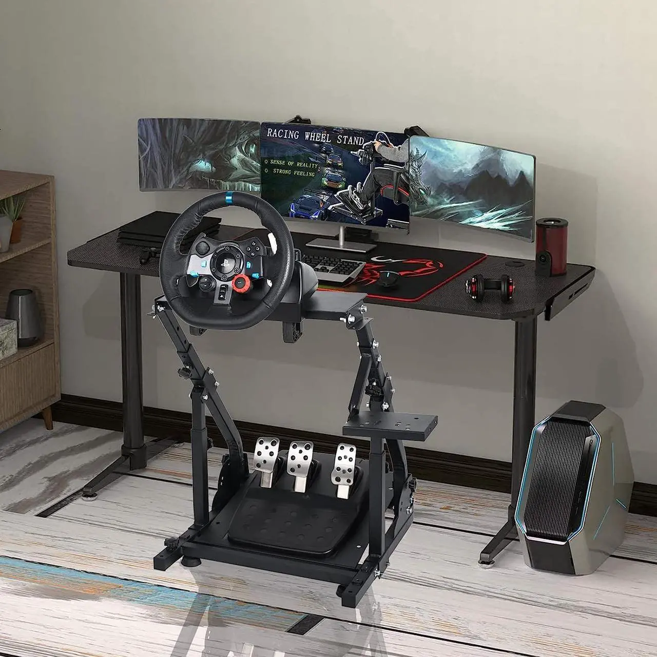 Alt view image 5 of 7 - Hottoby Racing Steering Wheel Stand Height Adjustable Ultra-stable 4 Support Arms fit Logitech G25 G27 G29 G920 Thrustmaster T300RS Gacing Wheel Stand Wheel and Pedals Not Included