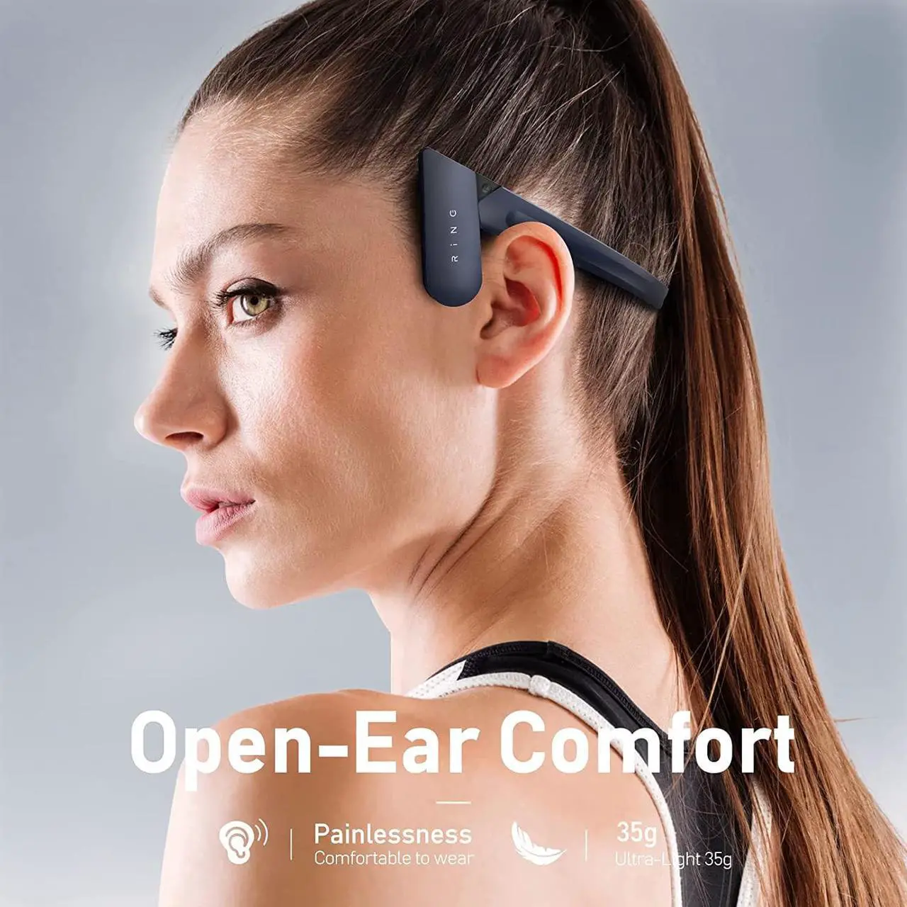Alt view image 2 of 6 - Mu6 Open-Ear Headphones Air Conduction Wireless Bluetooth Earphones for Cycling Workouts Running - 120° Adjustable Lightweight Painless Wearing -Bone Conduction Headphones Alternatives