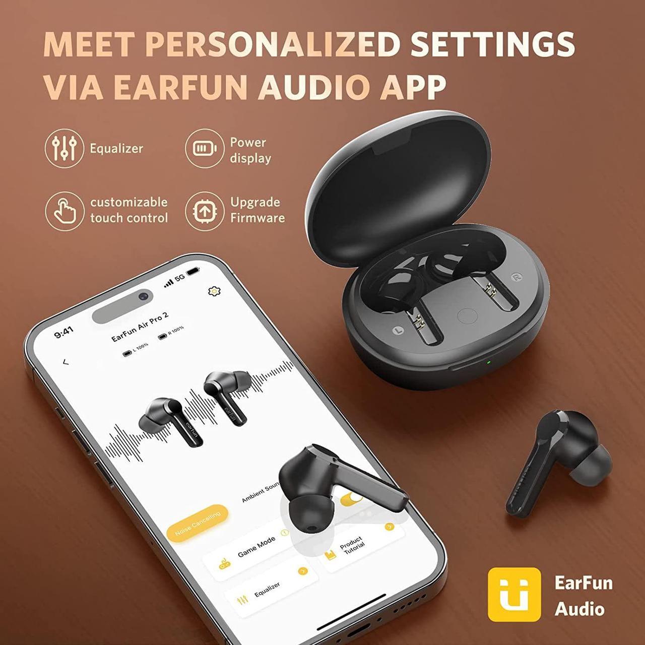 Alt view image 5 of 7 - EarFun Air Pro 2 Wireless Earbuds, [2023 Version] Hybrid Active Noise Cancelling Wireless Earphones, Bluetooth 5.2 Headphones with 6 Mics, in-Ear Detection, App for Custom EQ, Wireless Charging, 34Hrs