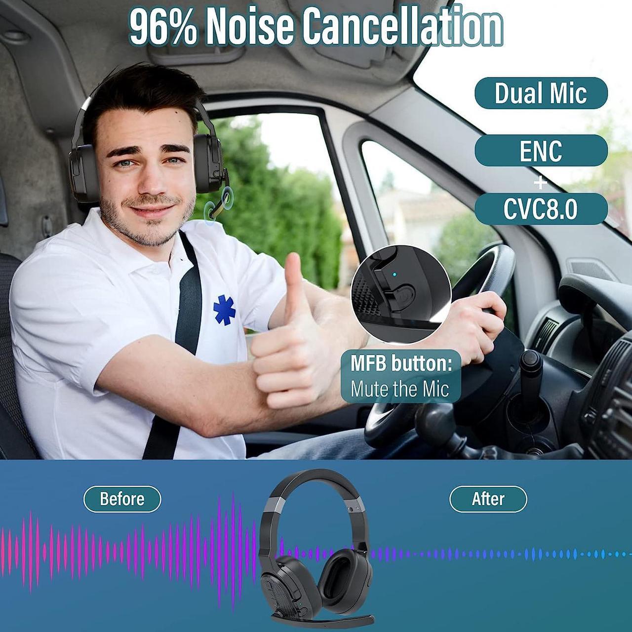 Alt view image 2 of 7 - MONODEAL Trucker Bluetooth Headset, Bluetooth Headset with Microphone Noise Canceling(ENC) Dual Mic & Mute Button, 3 EQ Music Modes, Single and Dual Ear Wireless Headphones for Office Home Work