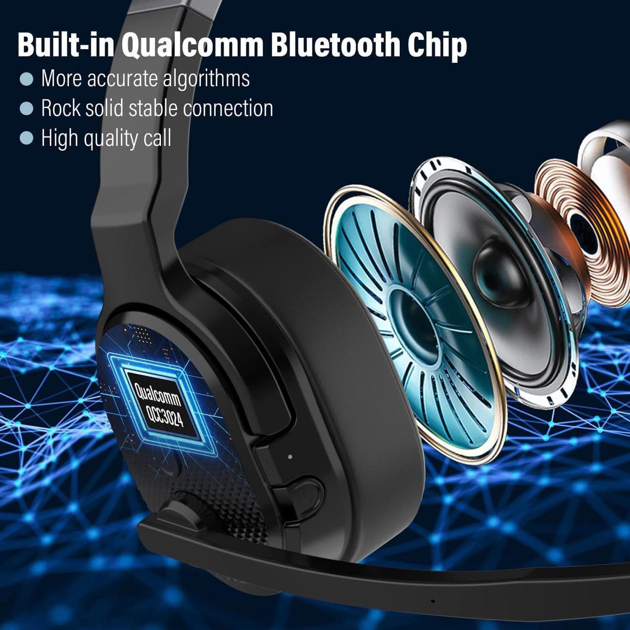 Alt view image 3 of 7 - MONODEAL Trucker Bluetooth Headset, Bluetooth Headset with Microphone Noise Canceling(ENC) Dual Mic & Mute Button, 3 EQ Music Modes, Single and Dual Ear Wireless Headphones for Office Home Work