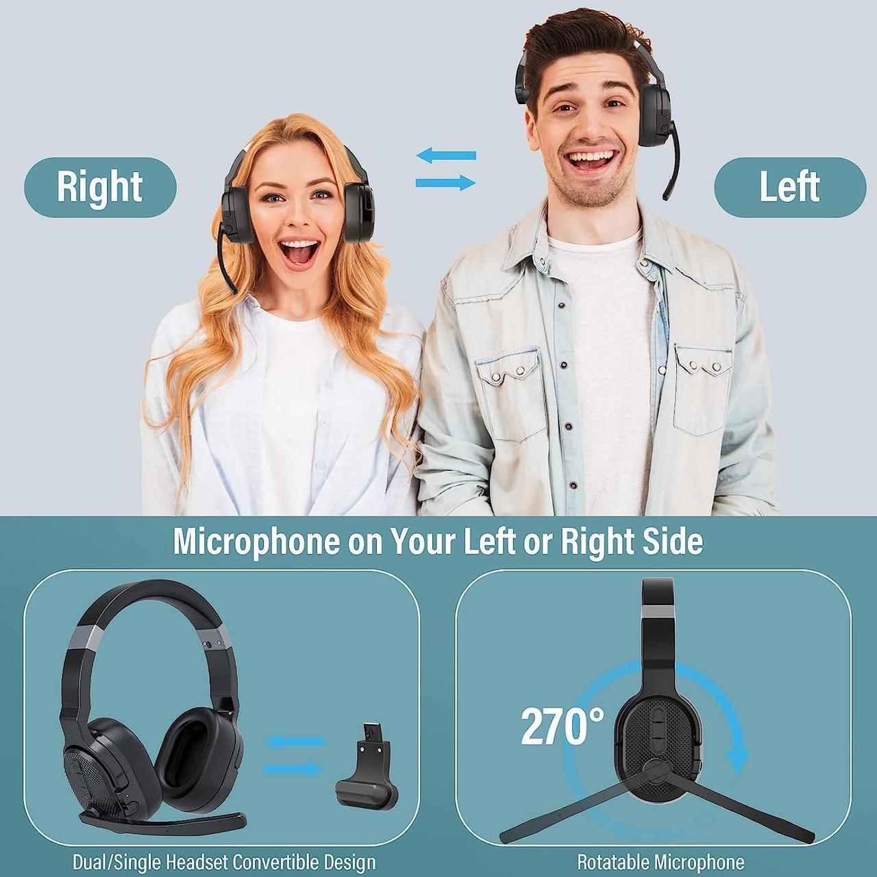 Alt view image 4 of 7 - MONODEAL Trucker Bluetooth Headset, Bluetooth Headset with Microphone Noise Canceling(ENC) Dual Mic & Mute Button, 3 EQ Music Modes, Single and Dual Ear Wireless Headphones for Office Home Work