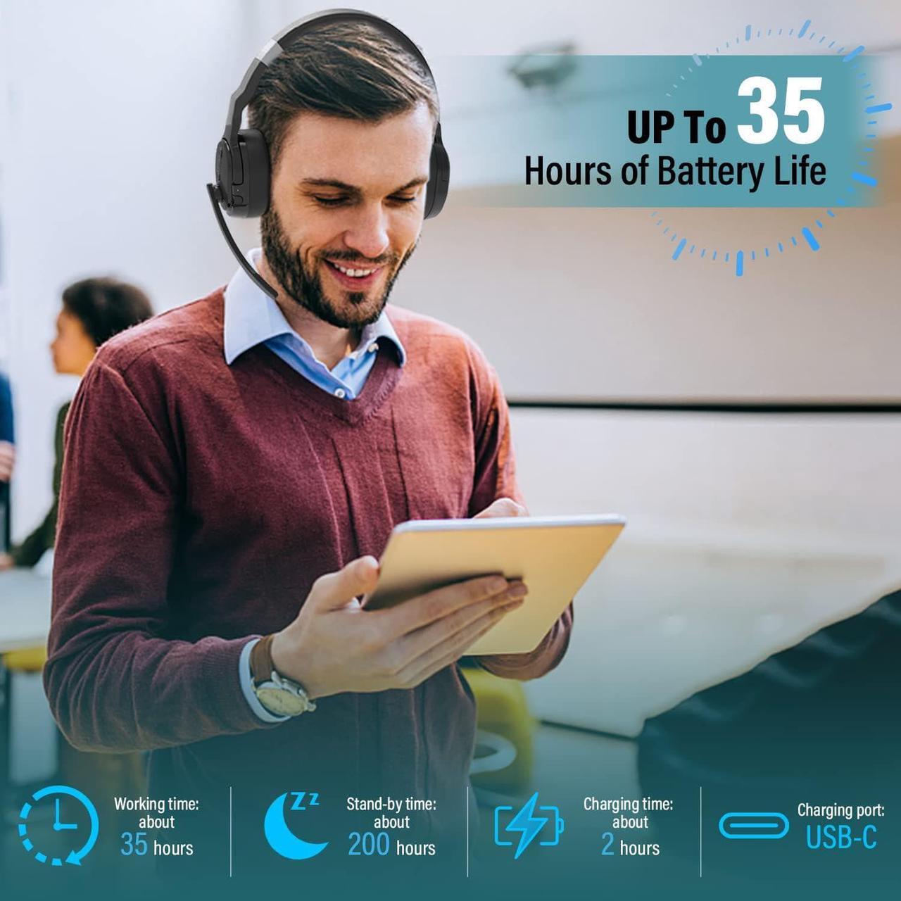 Alt view image 5 of 7 - MONODEAL Trucker Bluetooth Headset, Bluetooth Headset with Microphone Noise Canceling(ENC) Dual Mic & Mute Button, 3 EQ Music Modes, Single and Dual Ear Wireless Headphones for Office Home Work