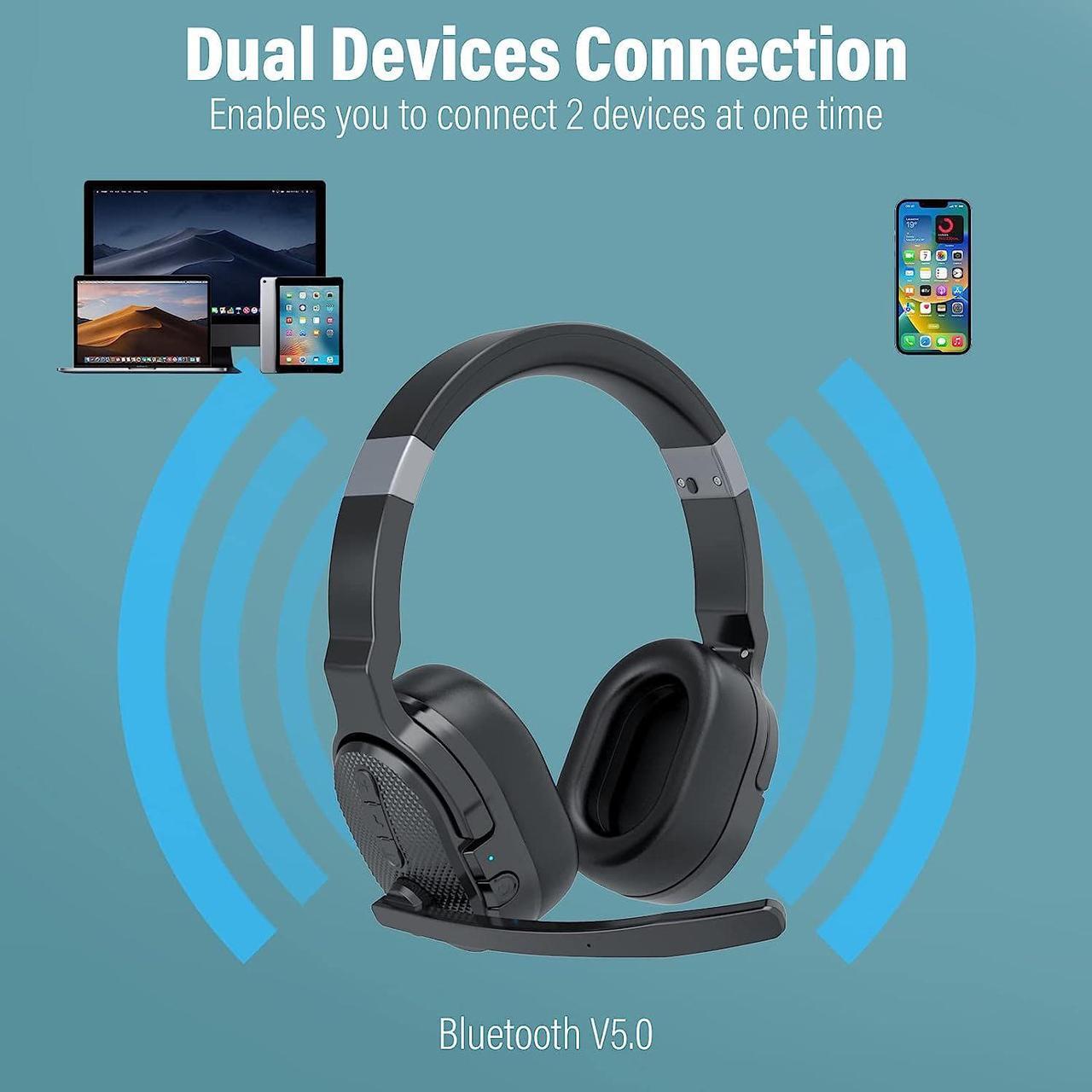 Alt view image 7 of 7 - MONODEAL Trucker Bluetooth Headset, Bluetooth Headset with Microphone Noise Canceling(ENC) Dual Mic & Mute Button, 3 EQ Music Modes, Single and Dual Ear Wireless Headphones for Office Home Work