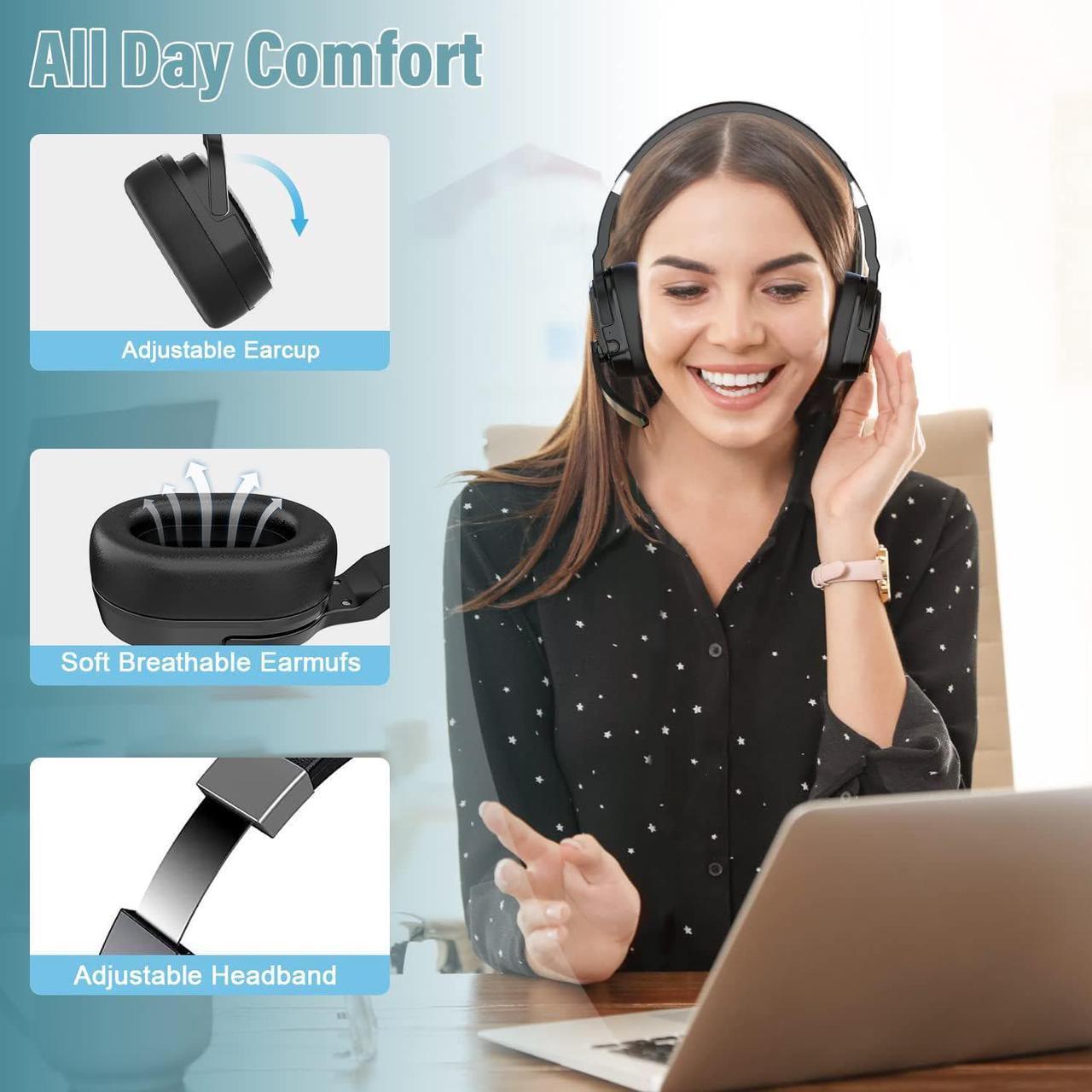 Alt view image 6 of 7 - MONODEAL Trucker Bluetooth Headset, Bluetooth Headset with Microphone Noise Canceling(ENC) Dual Mic & Mute Button, 3 EQ Music Modes, Single and Dual Ear Wireless Headphones for Office Home Work