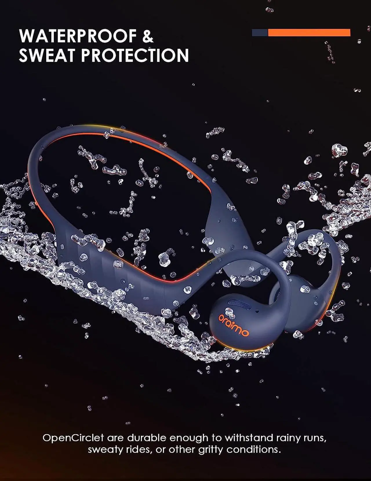 Alt view image 6 of 7 - Oraimo Open Ear Headphones, Wireless Earbuds for Android & iPhone, Open Ear Earbuds, Built-in Mic,Sweat/Splash Proof, 16 Hrs Music Play, for Running Cycling Climbing with Deep Base