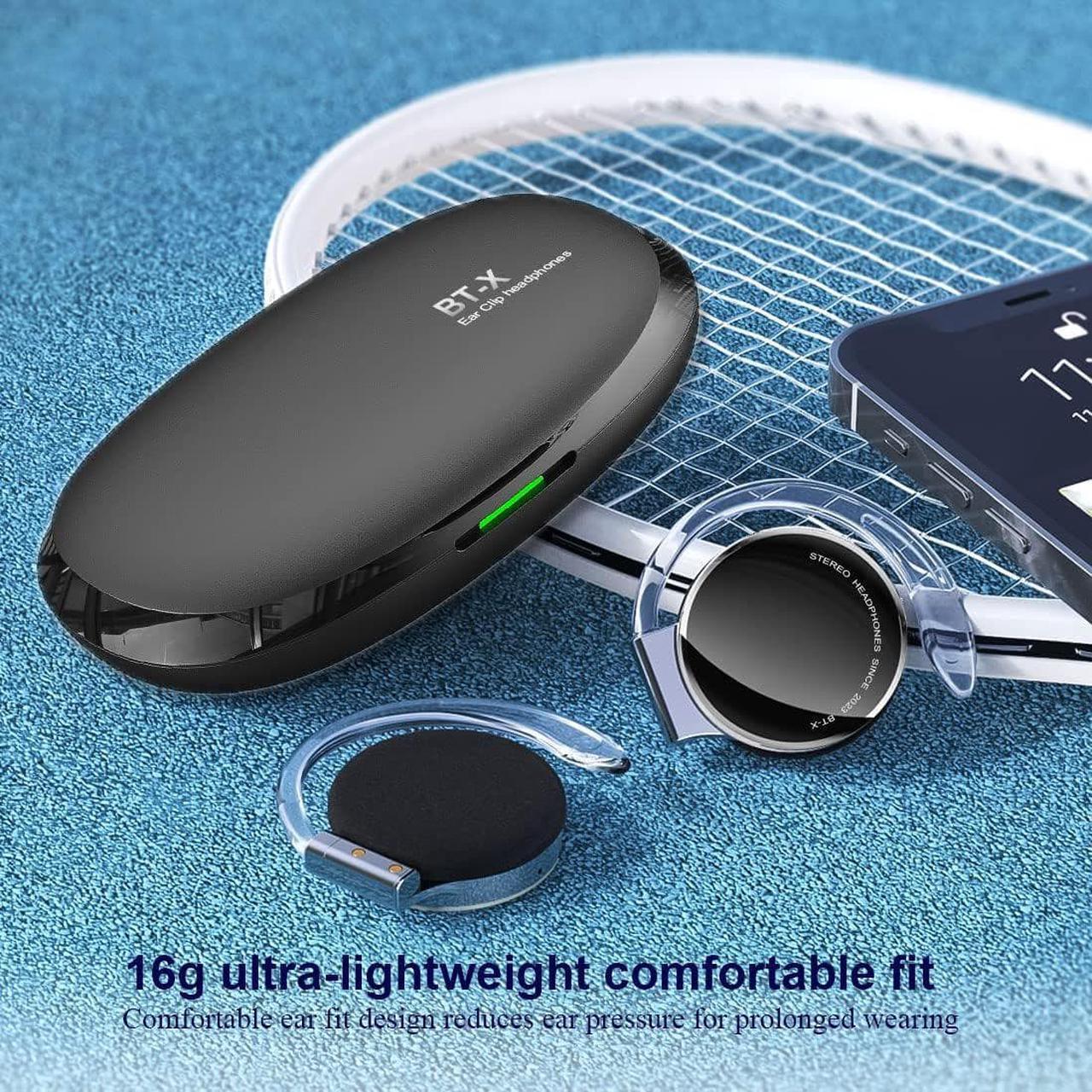 Alt view image 7 of 7 - Clip on Headphones Bluetooth V5.3, Open Ear Earphones Wireless with Earhooks, Ear Clip On-Ear Headphones, Sports Headset Bluetooth with 4 Microphones, Noising Cancelling/Long Battery Life(Black)