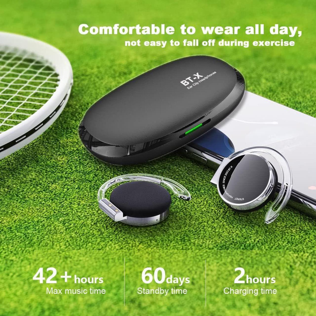Alt view image 2 of 7 - Clip on Headphones Bluetooth V5.3, Open Ear Earphones Wireless with Earhooks, Ear Clip On-Ear Headphones, Sports Headset Bluetooth with 4 Microphones, Noising Cancelling/Long Battery Life(Black)