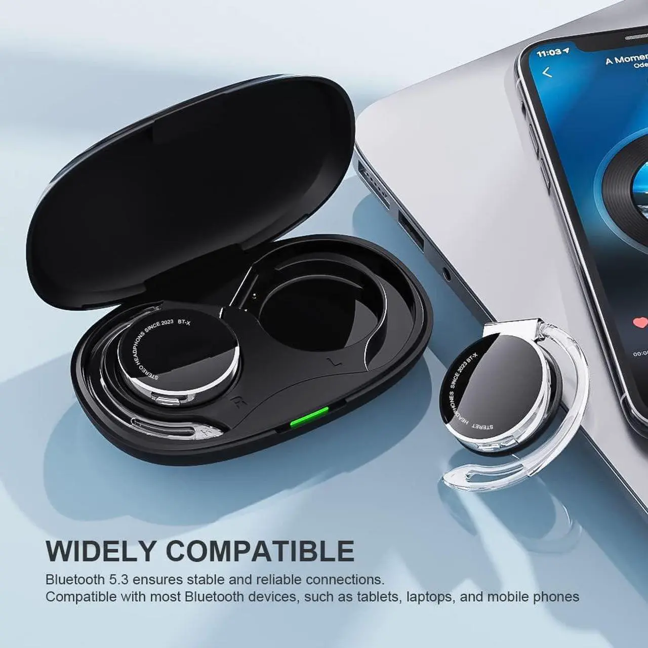 Alt view image 4 of 7 - Wireless Sports Earbuds with Earhooks Bluetooth 5.3 Over Ear Wireless Earbuds Open Ear Headphones Sports Headset Bluetooth with 4 Microphones Clip on Earphones Wireless Earphones for Sport Cycling