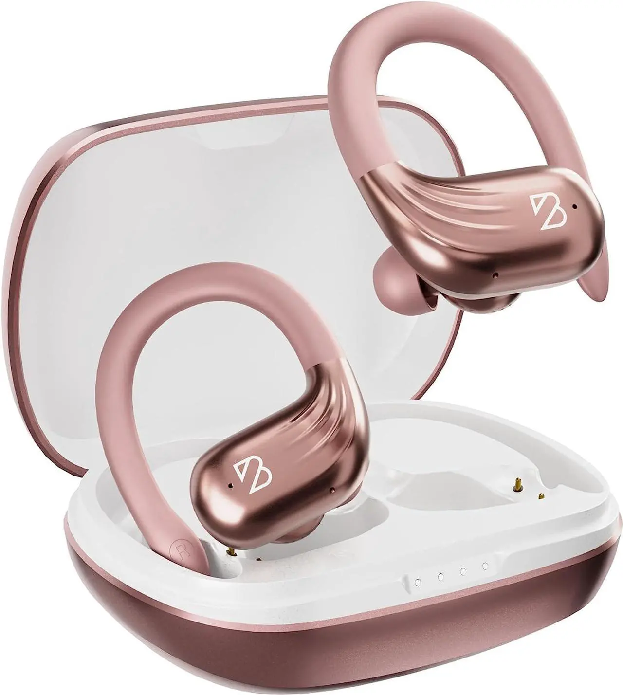 Main image of Rose Gold Wireless Running Earbuds for Women. Pink Bluetooth Sport Earbuds for Running, 80 Hour Long Battery Life Over the Ear Earbuds with EarHooks, Wrap Around Ear buds with Microphone, Earphones