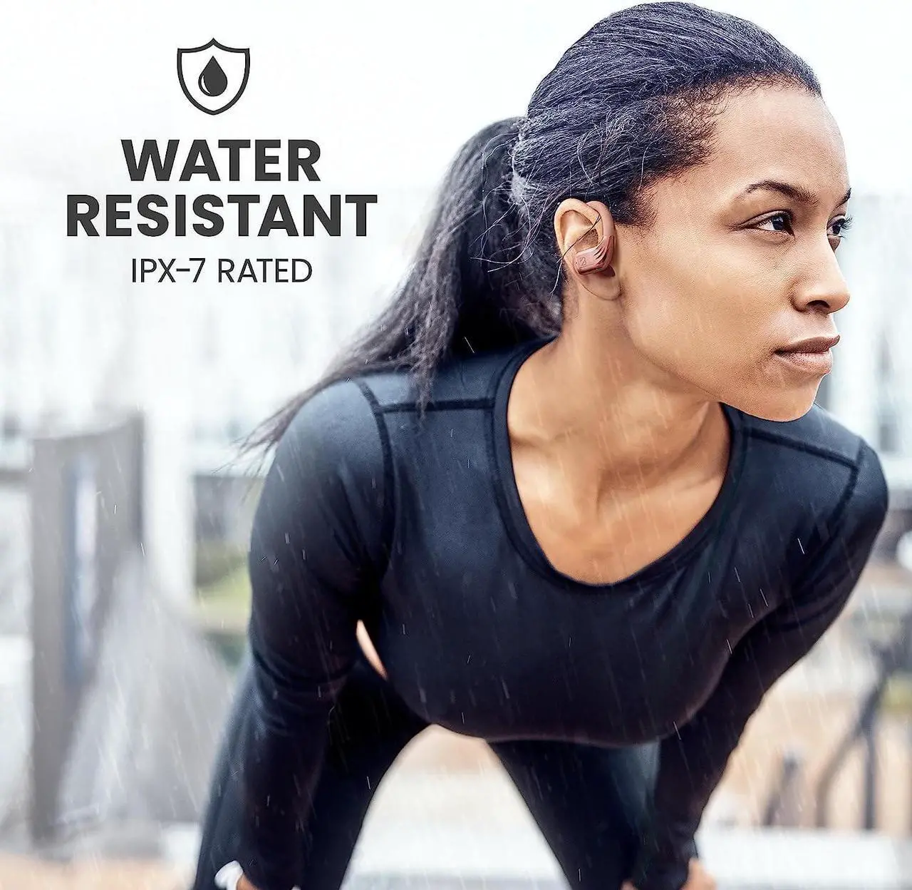 Alt view image 5 of 7 - Rose Gold Wireless Running Earbuds for Women. Pink Bluetooth Sport Earbuds for Running, 80 Hour Long Battery Life Over the Ear Earbuds with EarHooks, Wrap Around Ear buds with Microphone, Earphones