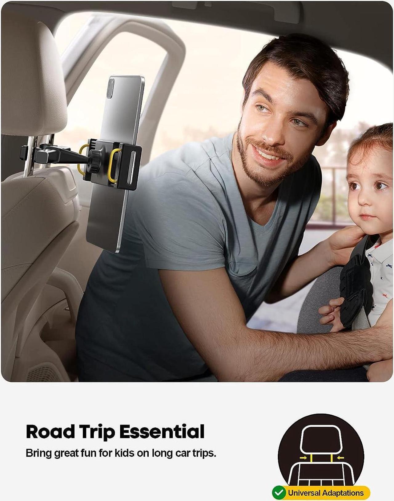 Alt view image 2 of 7 - Car Tablet Headrest Holder - Car Back Seat Headrest Tablet Mount Stand for Kids Road Trip Essentials Compatible with 2024 iPad Pro 11/13 Air Mini Galaxy Tab 4.7-13 Tablet Black