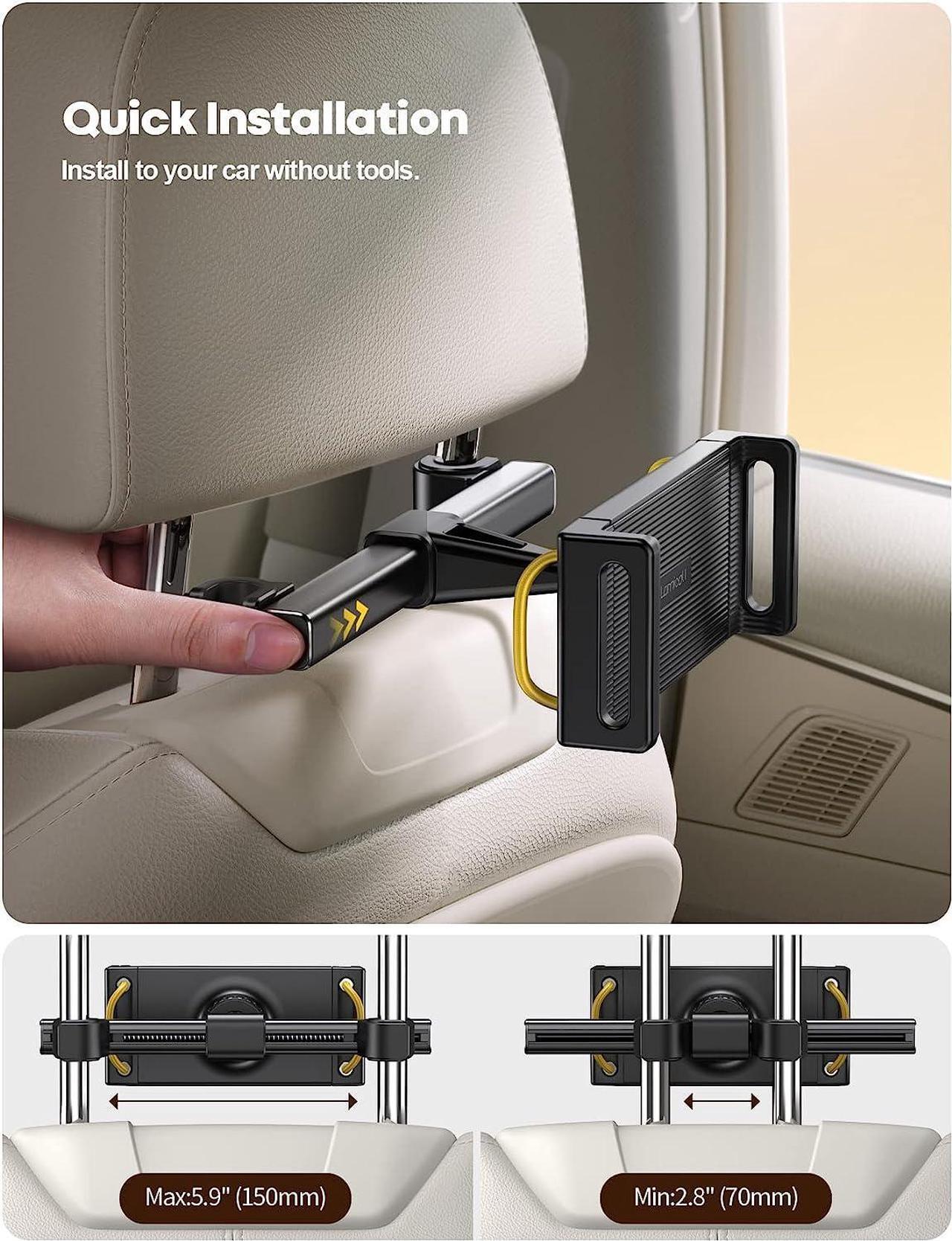 Alt view image 4 of 7 - Car Tablet Headrest Holder - Car Back Seat Headrest Tablet Mount Stand for Kids Road Trip Essentials Compatible with 2024 iPad Pro 11/13 Air Mini Galaxy Tab 4.7-13 Tablet Black