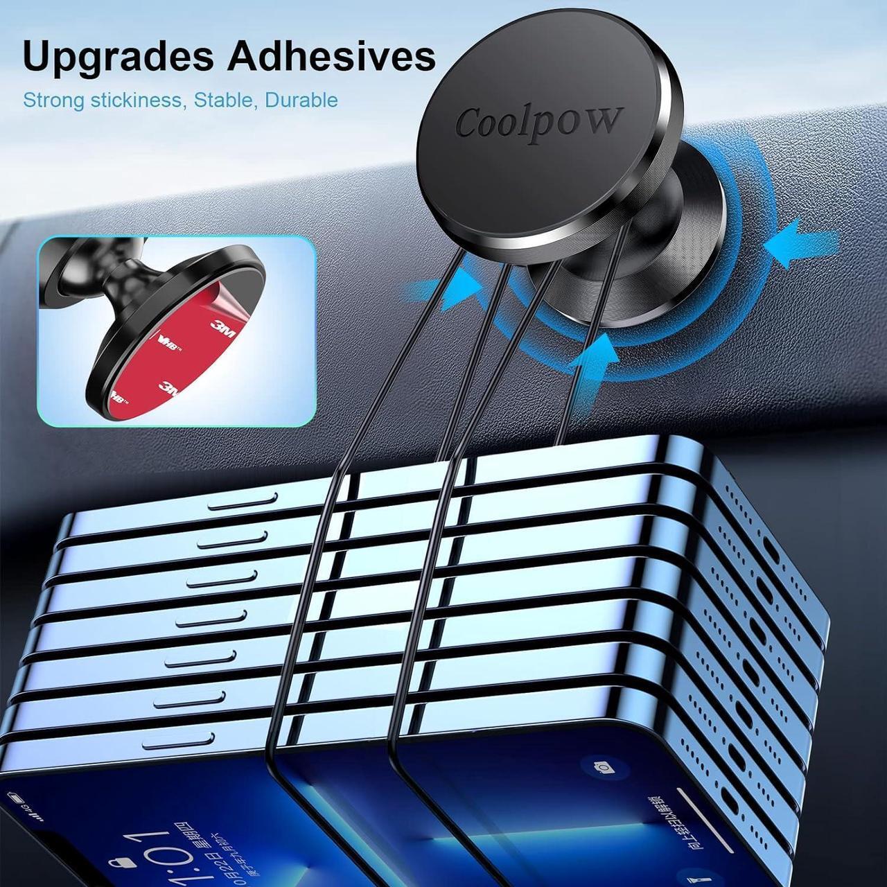 Alt view image 2 of 6 - Coolpow 2-Pack Magnetic Phone Holder for Car Phone Holder MountStrong Magnet Phone Mount for Car Mount for iPhone Magnetic Car Phone Holder4 Plate Cell Phone Holders for Your Car Accessories