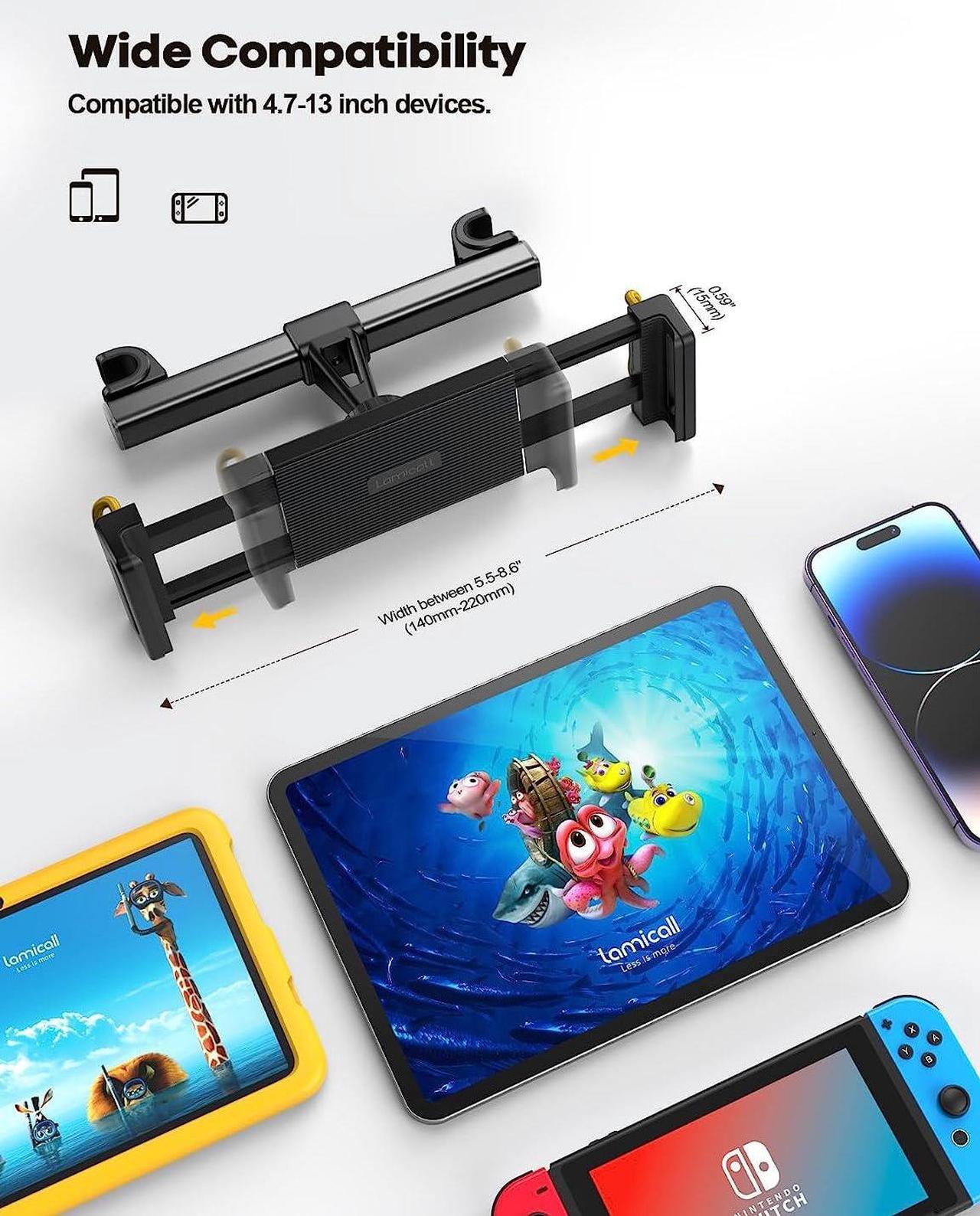 Alt view image 5 of 7 - Car Tablet Headrest Holder - Car Back Seat Headrest Tablet Mount Stand for Kids Road Trip Essentials Compatible with 2024 iPad Pro 11/13 Air Mini Galaxy Tab 4.7-13 Tablet Black