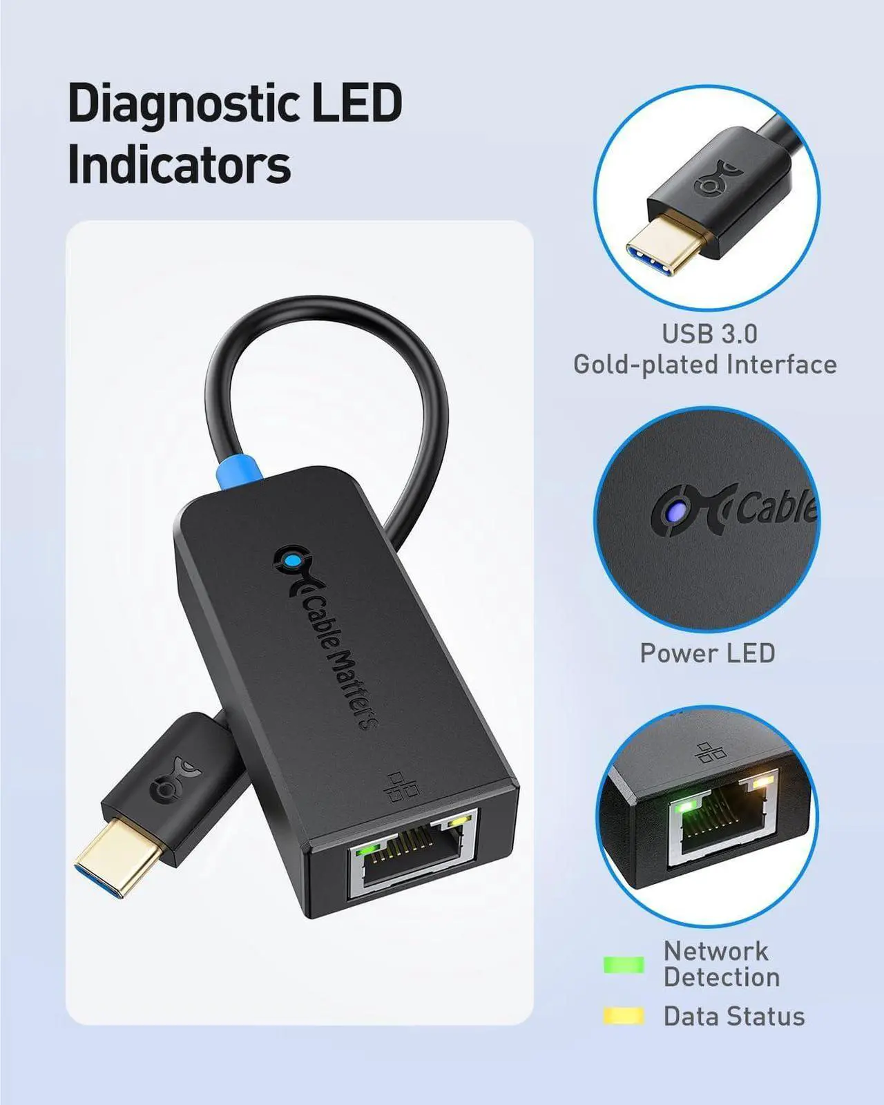 Alt view image 5 of 6 - Cable Matters USB C to 2.5Gb Ethernet Adapter, USB-C to 2.5 Gigabit Ethernet, 2.5Gb USB C Network Adapter - Compatible with Thunderbolt 5/4 for MacBook, Not Work with Mac Mini