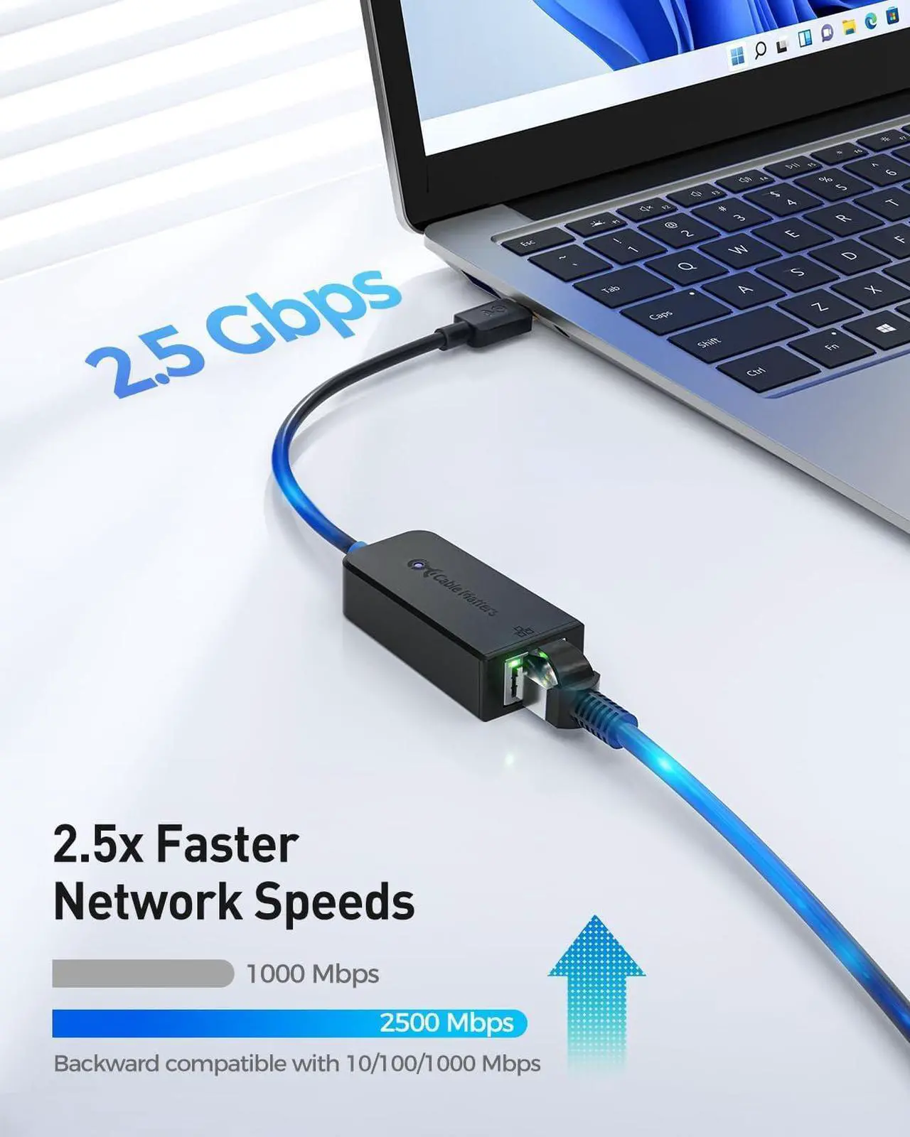 Alt view image 2 of 6 - Cable Matters USB C to 2.5Gb Ethernet Adapter, USB-C to 2.5 Gigabit Ethernet, 2.5Gb USB C Network Adapter - Compatible with Thunderbolt 5/4 for MacBook, Not Work with Mac Mini