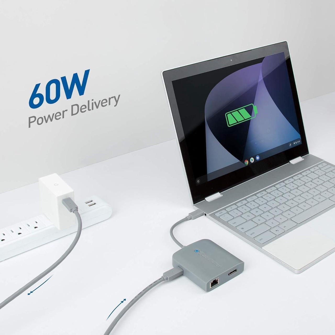 Alt view image 4 of 7 - [Works with Chromebook Certified] Cable Matters USB C Hub Multiport Adapter with 4K DisplayPort, 2X USB 2.0, 100Mbps Fast Ethernet, and 60W PD
