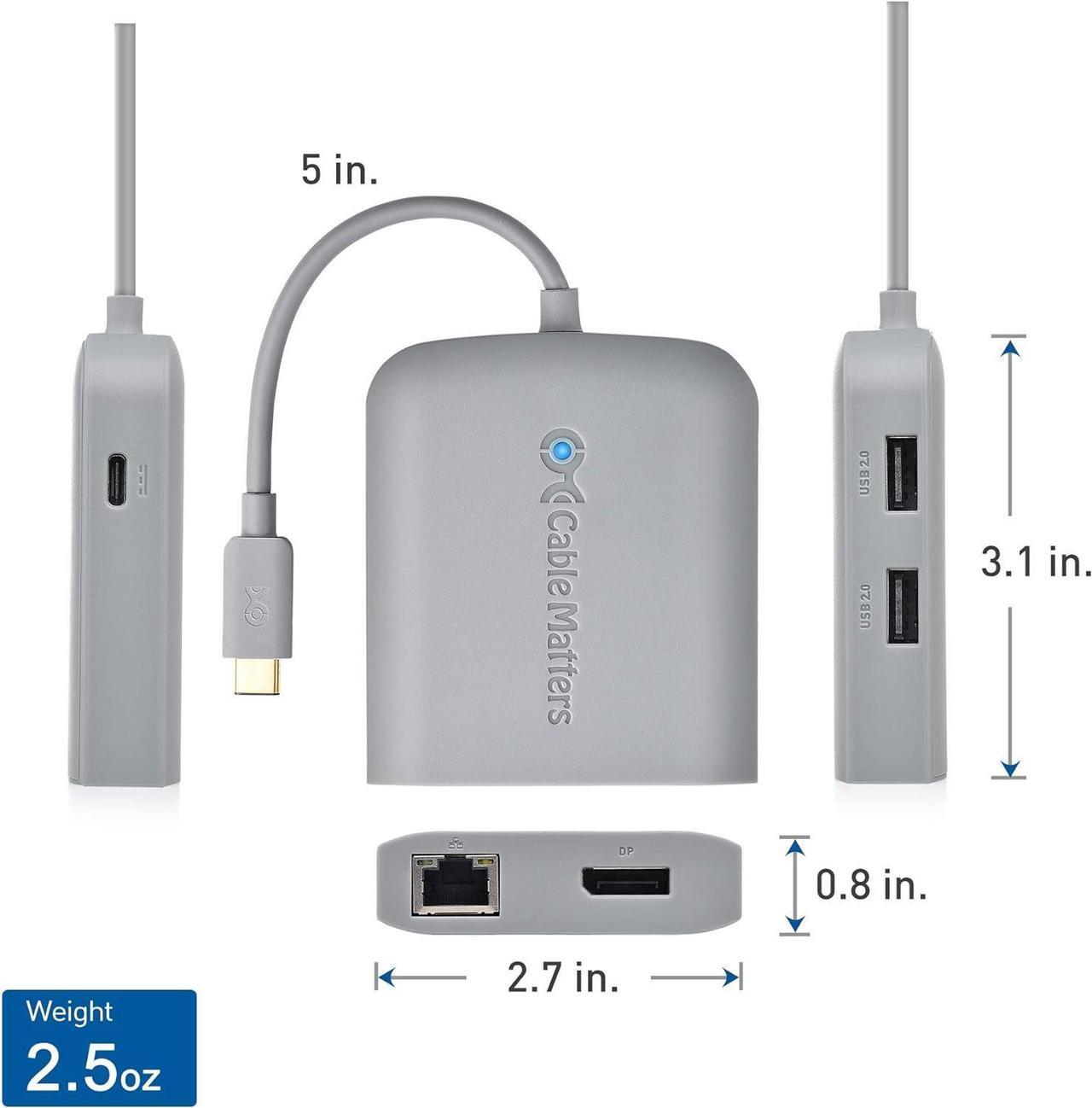 Alt view image 7 of 7 - [Works with Chromebook Certified] Cable Matters USB C Hub Multiport Adapter with 4K DisplayPort, 2X USB 2.0, 100Mbps Fast Ethernet, and 60W PD