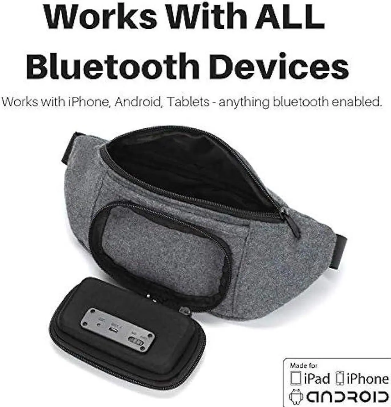 Alt view image 4 of 6 - Fannypack with Speakers. Bluetooth Fanny Pack for Parties/Festivals/Raves/Beach/Boats. Rechargeable, Works with iPhone & Android. (Grey, 2023 Edition)