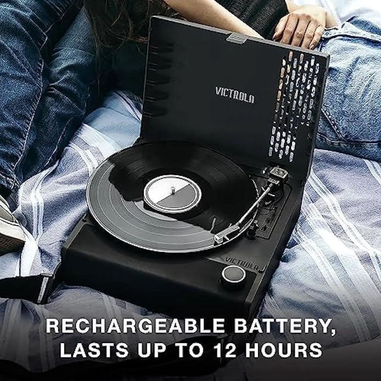 Alt view image 2 of 5 - Victrola Revolution GO 3-Speed Bluetooth Portable Record Player with Built-in Speakers | Black VSC-750SB-BLK