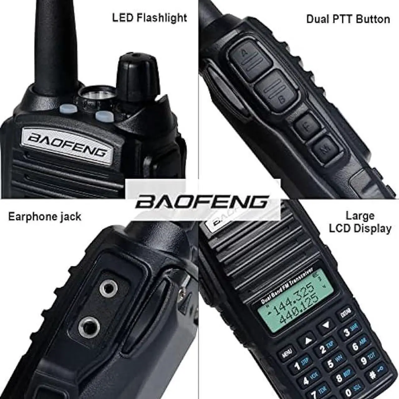 Alt view image 6 of 6 - BaoFeng UV-82 High Power Ham Radio Handheld 2 Way Walkie Talkies with Earpiece, Speaker Mic and Programming Cable (2 Pack-Black)