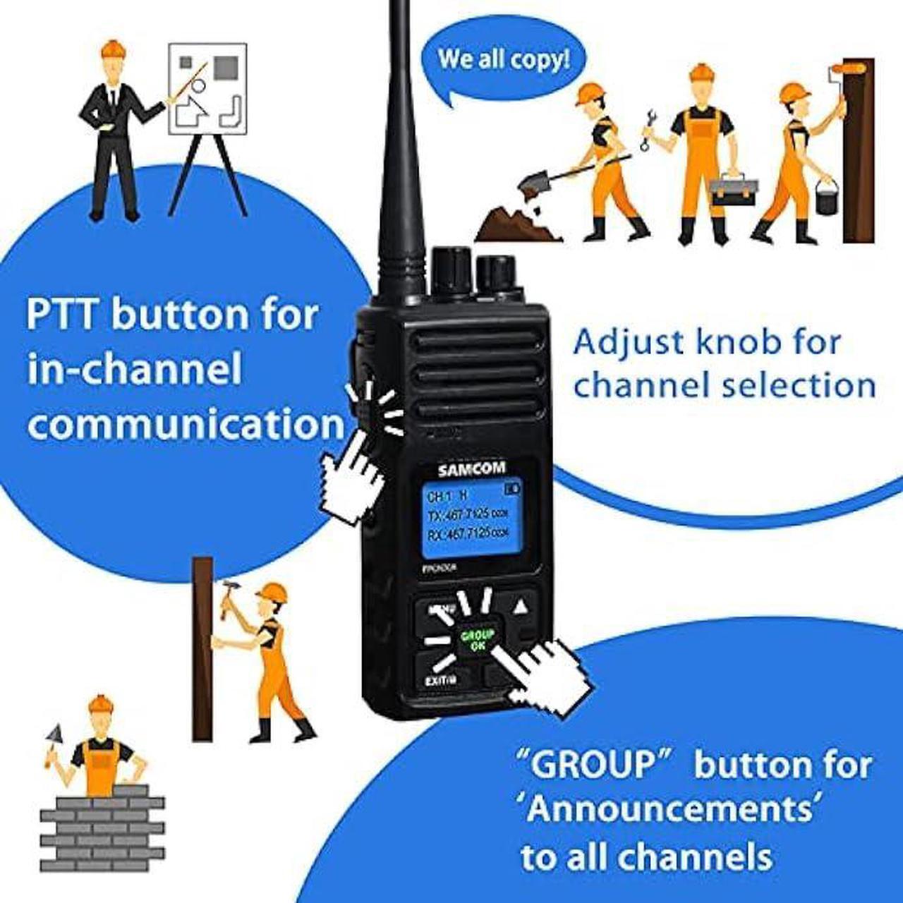 Alt view image 3 of 6 - 5Watt Walkie Talkie for Adults Long Range Two Way Radio Rechargeable with Speaking Mic, SAMCOM 2-Way Radios Heavy Duty Walky Talky with shoulder Mic for Restaurant Hotel (2 Pcs Radio + Speaker Mic)