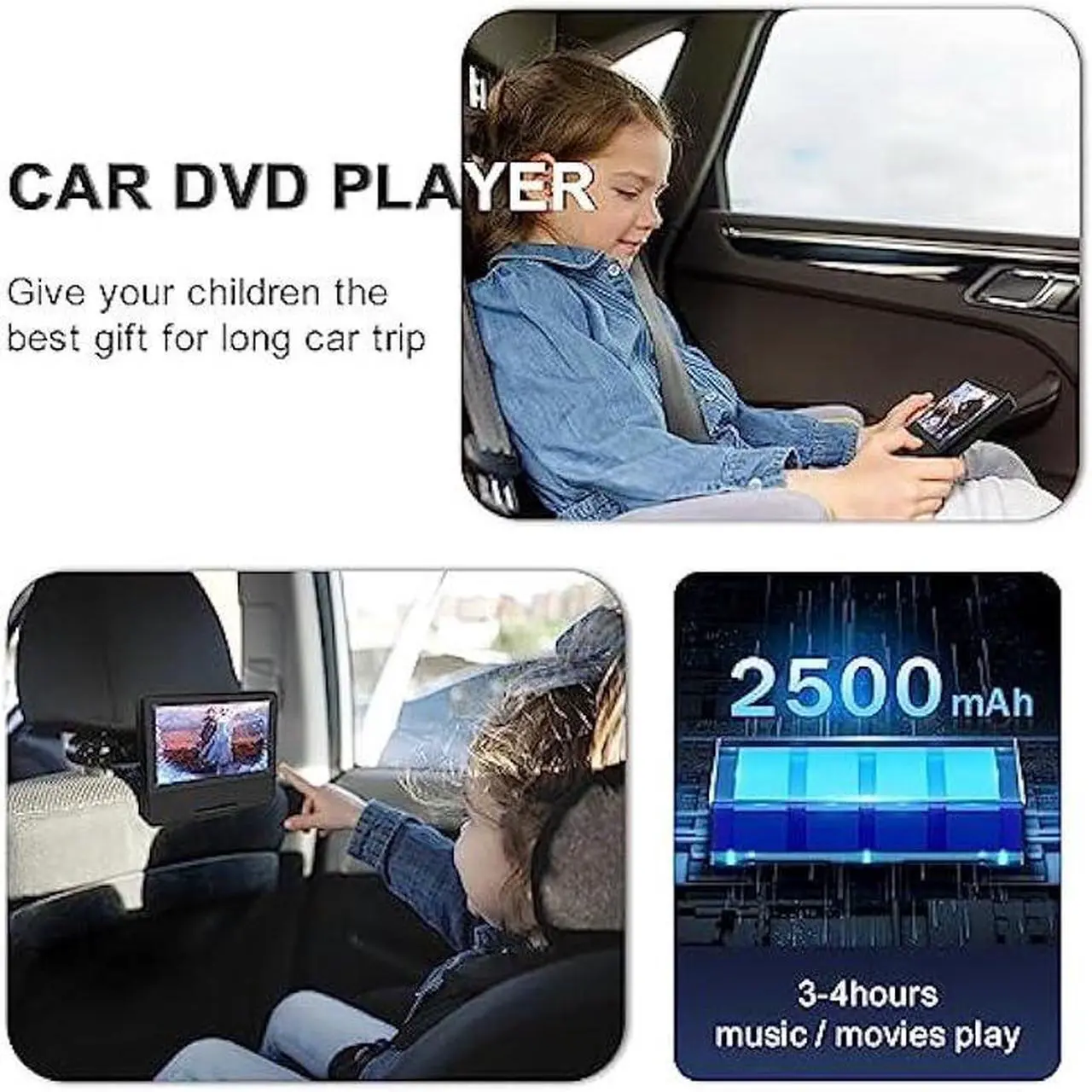Alt view image 5 of 7 - Jekero 9.5 Portable DVD Player with 7.5 Swivel Display Screen, 5-Hour Built-in Rechargeable Battery, Car DVD Player for Kids and Car, Dual Speakers, Sync TV, Support SD Card/USB/Disc Regions Free