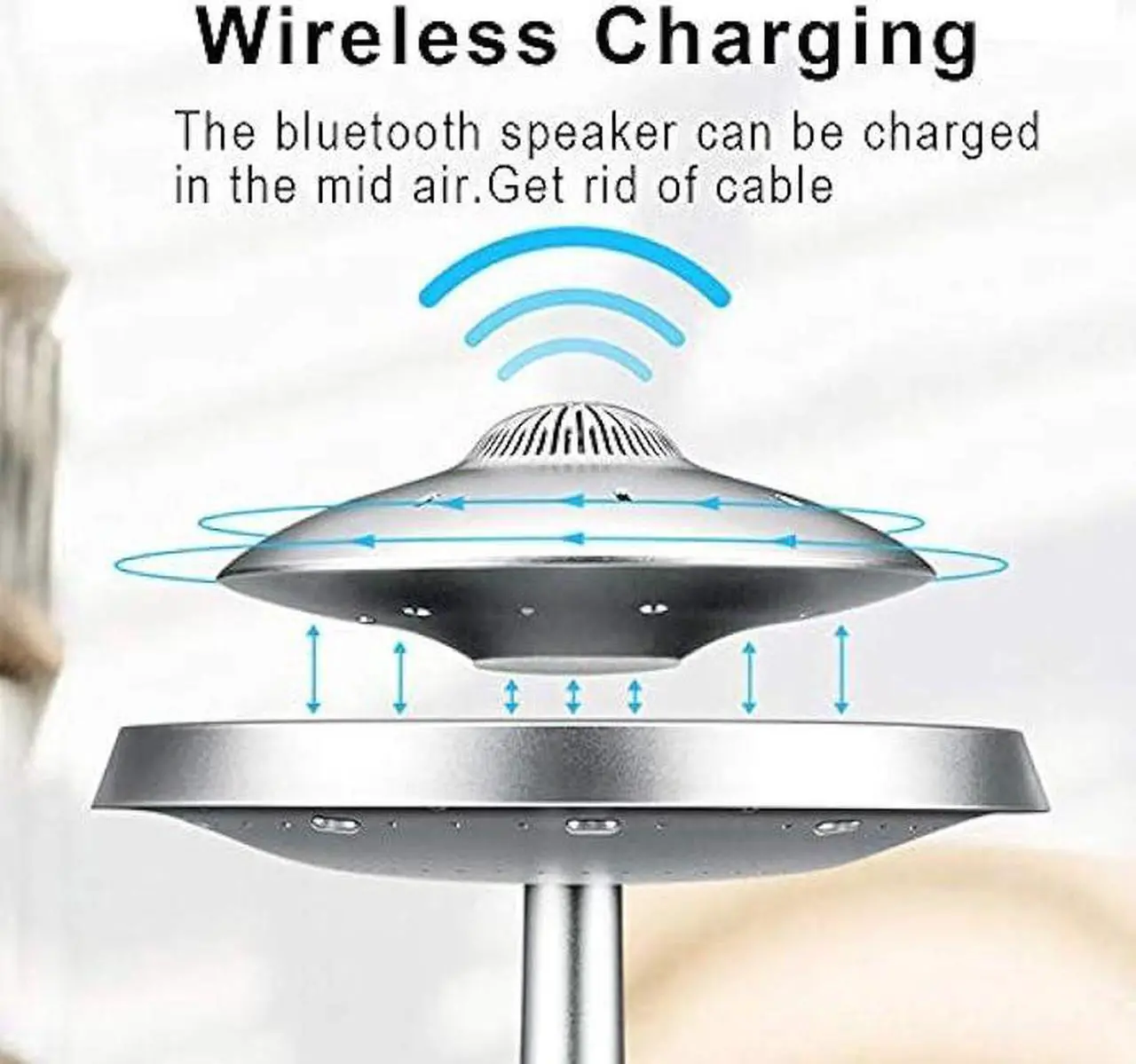 Alt view image 2 of 6 - Levitating Floating Speaker, Magnetic UFO Bluetooth Speaker V4.0 , LED Lamp Bluetooth Speaker with 5W Stereo Sound , Wireless Charge, 360 Degree Rotation , for Home /Office Decor ,Unique Gifts(Sliver)