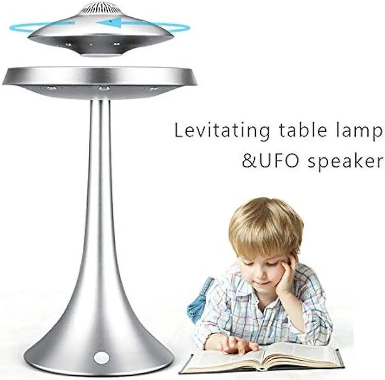 Alt view image 6 of 6 - Levitating Floating Speaker, Magnetic UFO Bluetooth Speaker V4.0 , LED Lamp Bluetooth Speaker with 5W Stereo Sound , Wireless Charge, 360 Degree Rotation , for Home /Office Decor ,Unique Gifts(Sliver)