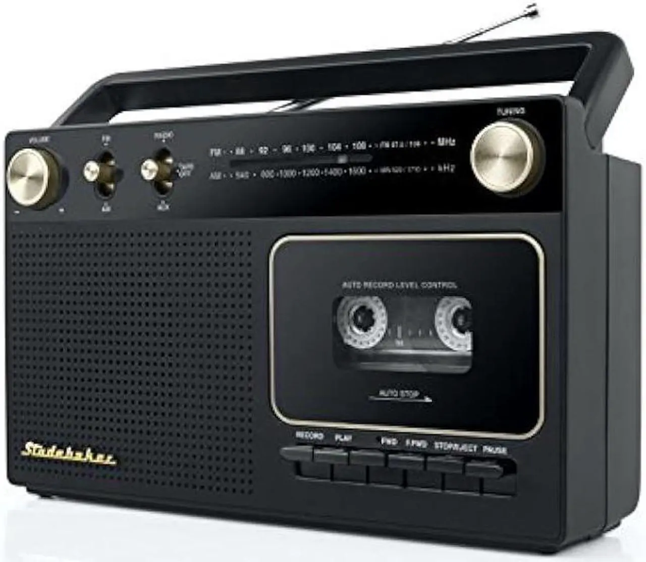 Alt view image 2 of 6 - Studebaker Portable Retro Home Audio Stereo AM/FM Radio & Cassette Player/Recorder with Aux Input Jack & Built in Speakers (Gold)