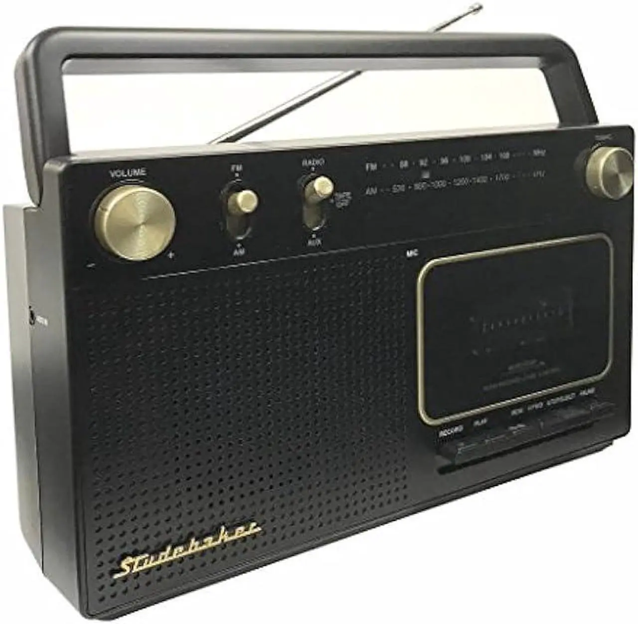 Alt view image 3 of 6 - Studebaker Portable Retro Home Audio Stereo AM/FM Radio & Cassette Player/Recorder with Aux Input Jack & Built in Speakers (Gold)