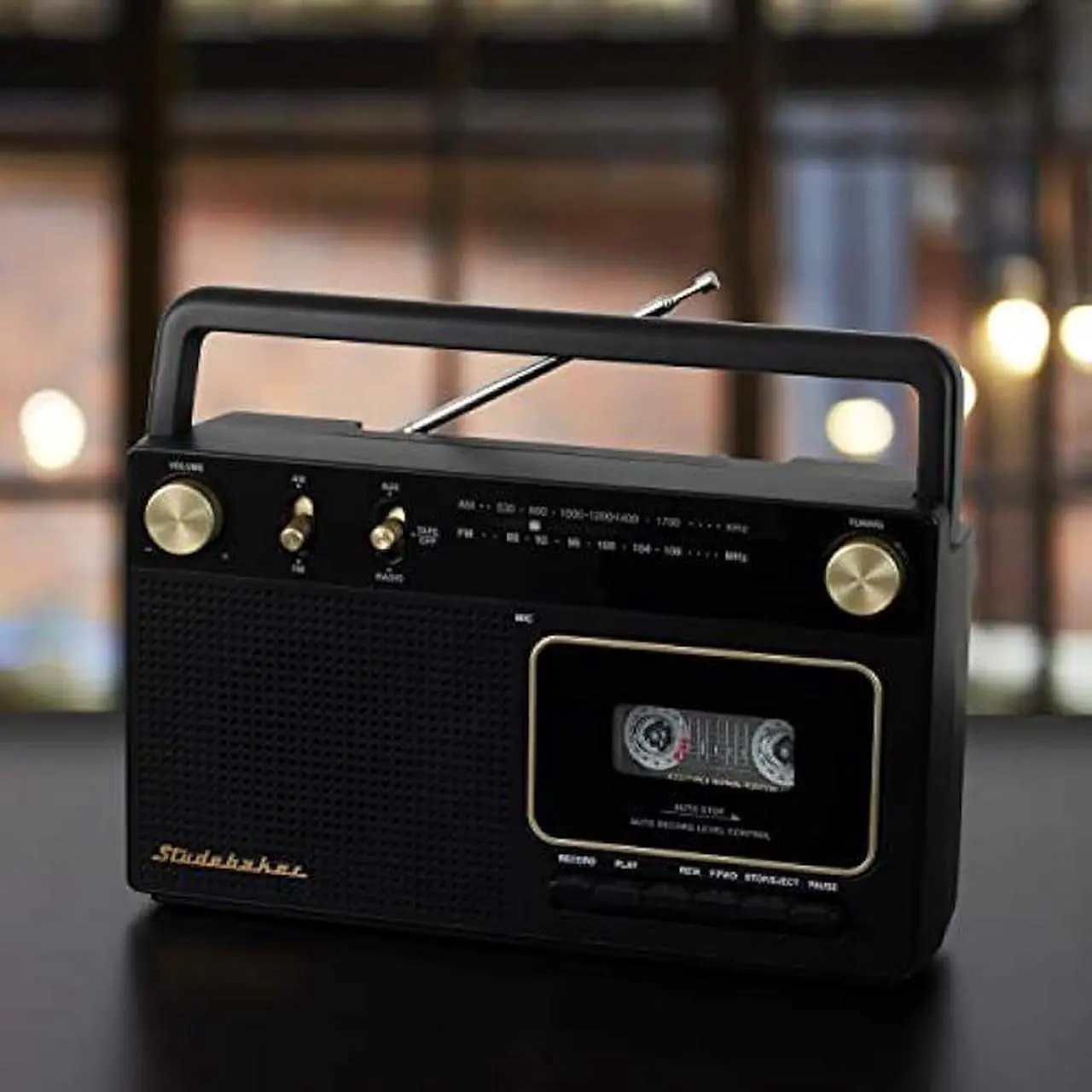 Alt view image 6 of 6 - Studebaker Portable Retro Home Audio Stereo AM/FM Radio & Cassette Player/Recorder with Aux Input Jack & Built in Speakers (Gold)