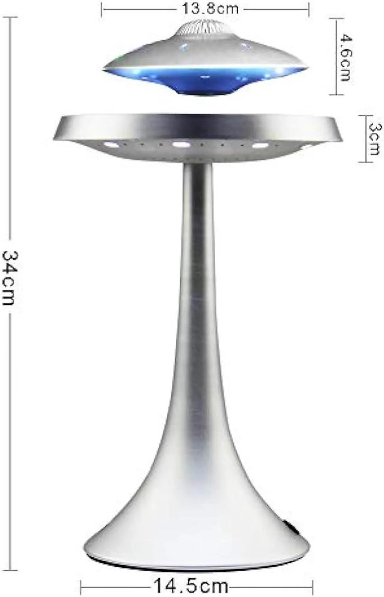 Alt view image 4 of 6 - Levitating Floating Speaker, Magnetic UFO Bluetooth Speaker V4.0 , LED Lamp Bluetooth Speaker with 5W Stereo Sound , Wireless Charge, 360 Degree Rotation , for Home /Office Decor ,Unique Gifts(Sliver)