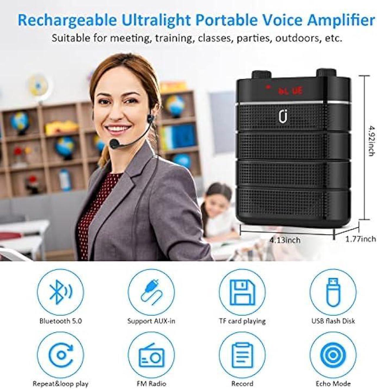 Alt view image 3 of 7 - JYX Wireless Voice Amplifier for Teacher, with UHF Wireless Microphone Headset, 2200mAH Portable Bluetooth PA System Speaker, Supports FM/REC/USB/TF Card/AUX in, for Teaching/Meeting/Tour Guiding