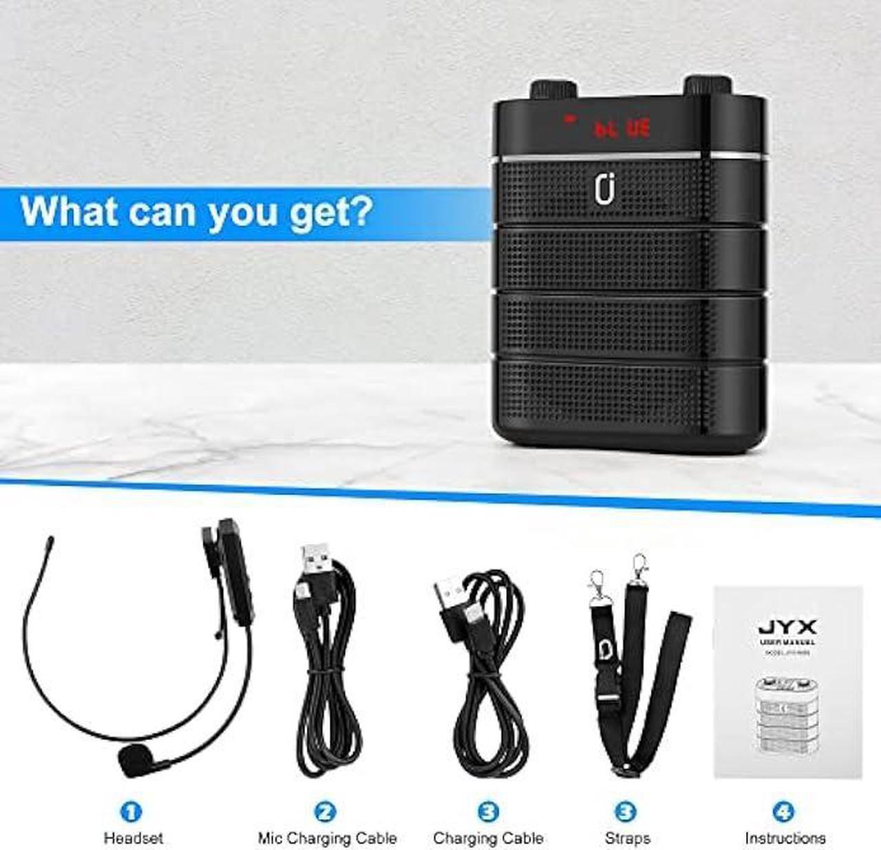 Alt view image 7 of 7 - JYX Wireless Voice Amplifier for Teacher, with UHF Wireless Microphone Headset, 2200mAH Portable Bluetooth PA System Speaker, Supports FM/REC/USB/TF Card/AUX in, for Teaching/Meeting/Tour Guiding