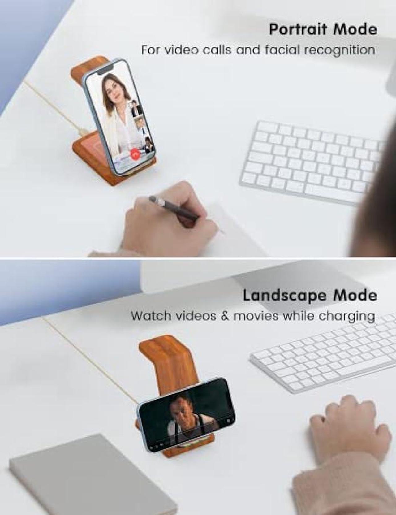 Alt view image 5 of 6 - Wireless Charging Station, Wireless Charger Stand, 3 in 1 Charging Station for Apple iPhone 15/14/13/12/11/SE/X/8 Series, for Apple Watch Ultra/9/8/SE/7/6/5/4/3, for AirPods Pro 2/3/2, Wood Pattern