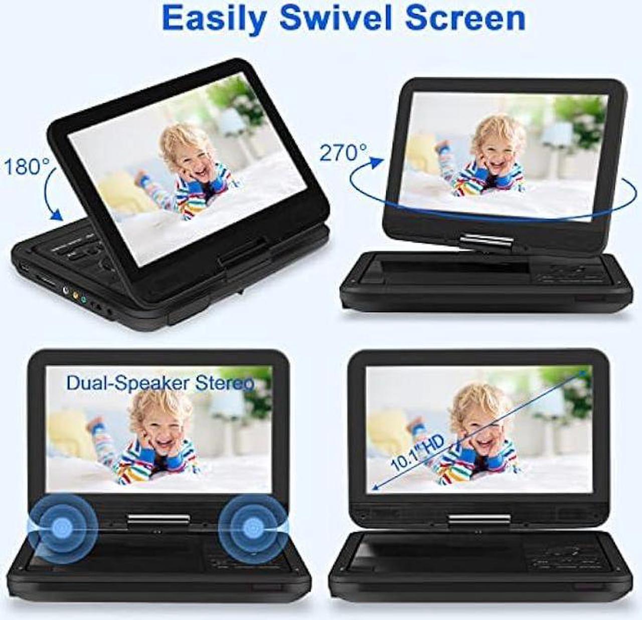 Alt view image 2 of 7 - YOOHOO 12.5 Portable DVD Player with 10.1 HD Swivel Screen, 4H Rechargeable Battery, Support USB/SD Card/Discs/Sync TV, Regions Free, Dual Stereo Speakers, Last Memory, Car Charger, Remote Control