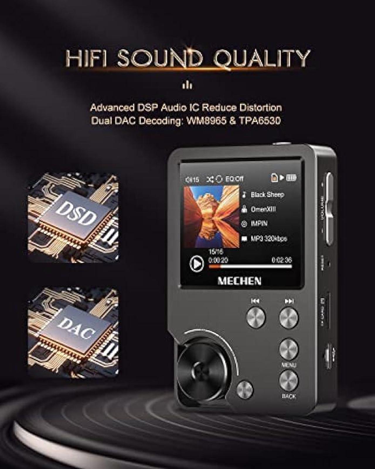 Alt view image 3 of 5 - MP3 Player, MECHEN Lossless DSD High Resolution Portable HiFi Digital Audio Music Player with 64GB Memory Card, Support up to 256GB