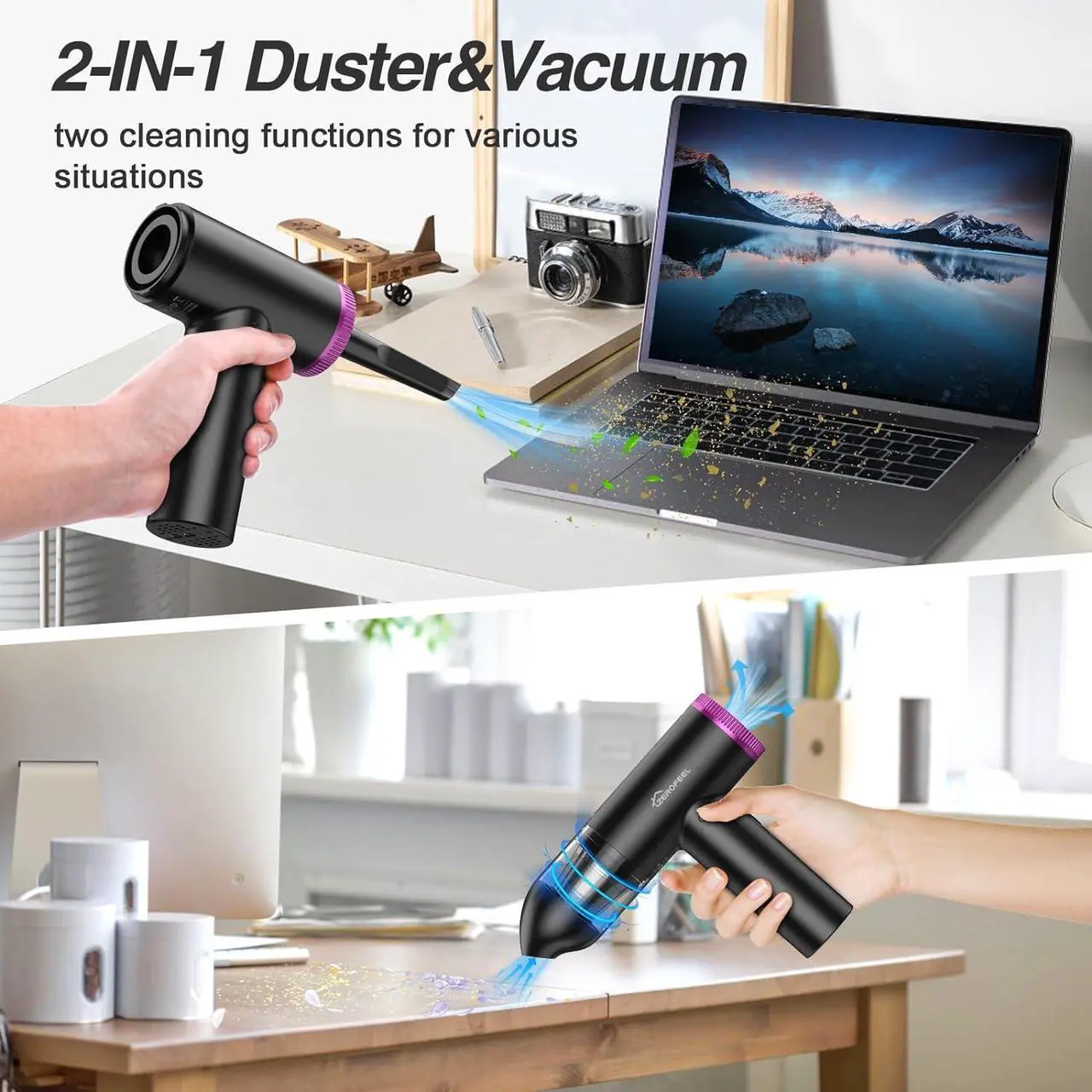 Alt view image 2 of 6 - ZEROFEEL Compressed-Air-Duster-Keyboard-Cleaner- 110000RPM Electric Air Duster Vacuum Cleaner 2 in 1- No Canned Air Blower- Replaces Compressed Air Can for PC Computer BBQ Car with Power Display