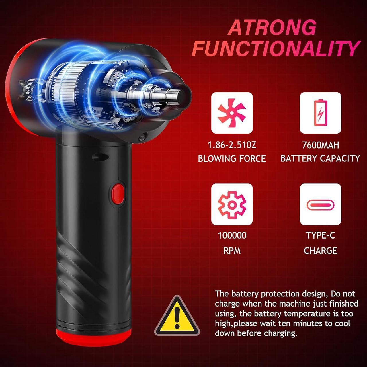 Alt view image 5 of 6 - KAYEEORT Compressed air Duster - Keyboard Cleaner with Led Display for Office no Canned Reusable Good Replacement Can Electric 91000RPM Cordless 6000mAh Blue