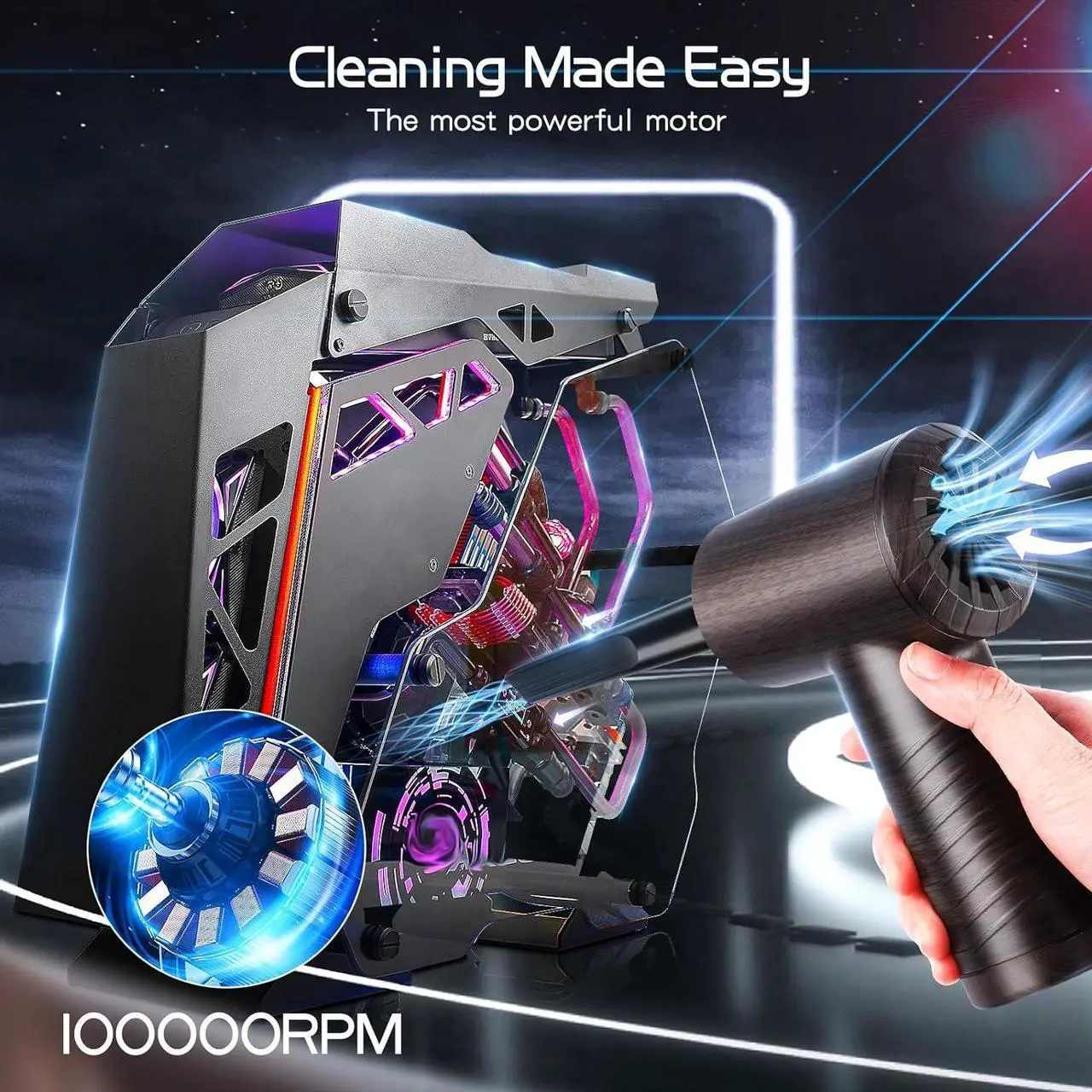Alt view image 2 of 7 - Compressed Air Duster 12-in-1 for Computers Cars Keyboard Cleaner 3 Speeds Adjustable Electric Dust-Off Air Blower Cordless Air Dusters 100000RPM for Office Pet House