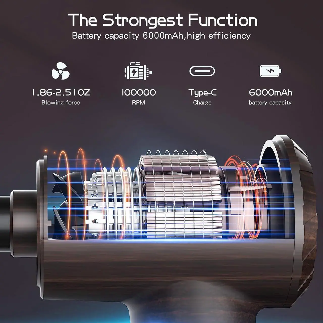 Alt view image 5 of 7 - Compressed Air Duster 12-in-1 for Computers Cars Keyboard Cleaner 3 Speeds Adjustable Electric Dust-Off Air Blower Cordless Air Dusters 100000RPM for Office Pet House