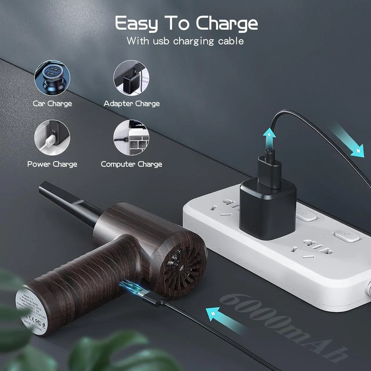 Alt view image 6 of 7 - Compressed Air Duster 12-in-1 for Computers Cars Keyboard Cleaner 3 Speeds Adjustable Electric Dust-Off Air Blower Cordless Air Dusters 100000RPM for Office Pet House
