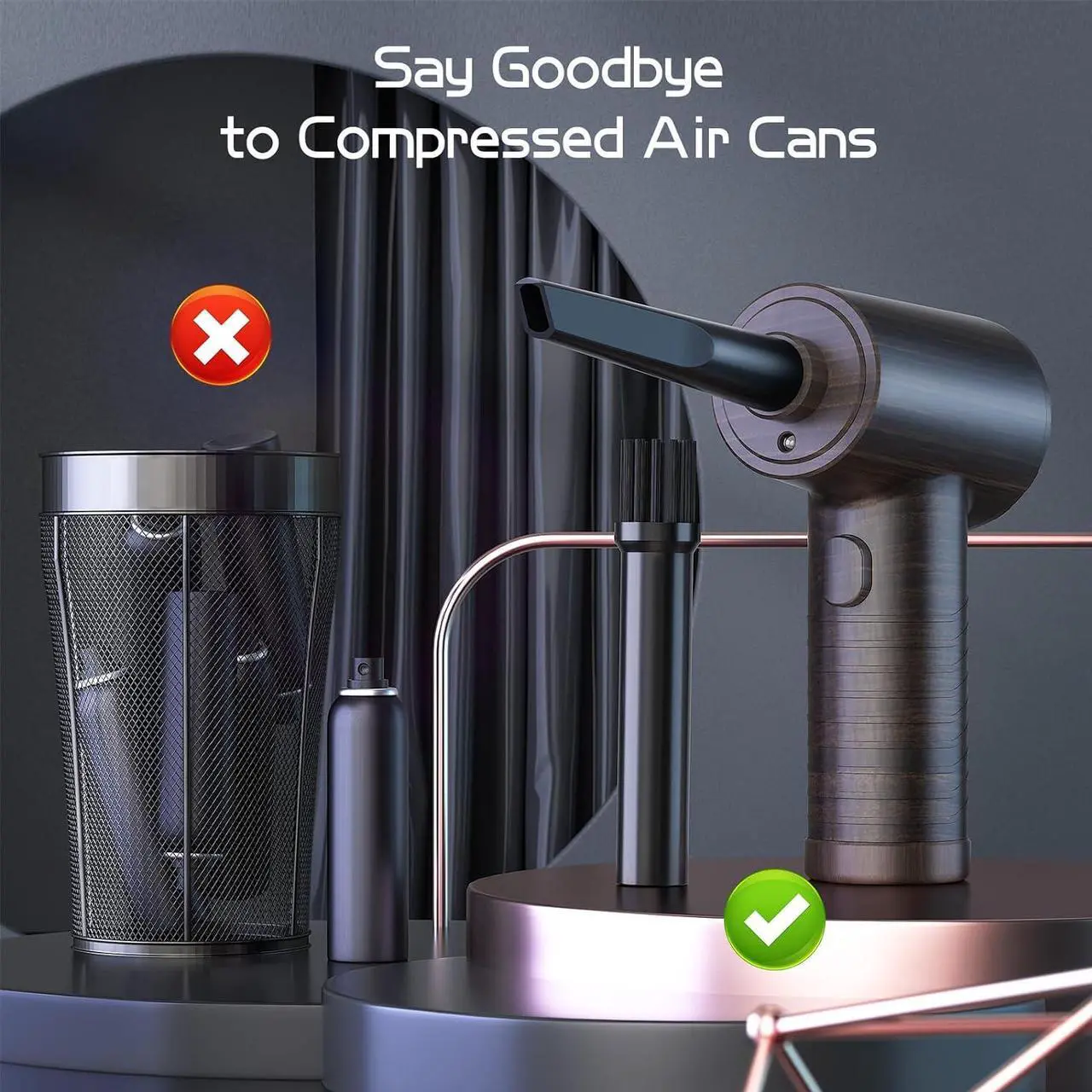 Alt view image 4 of 7 - Compressed Air Duster 12-in-1 for Computers Cars Keyboard Cleaner 3 Speeds Adjustable Electric Dust-Off Air Blower Cordless Air Dusters 100000RPM for Office Pet House