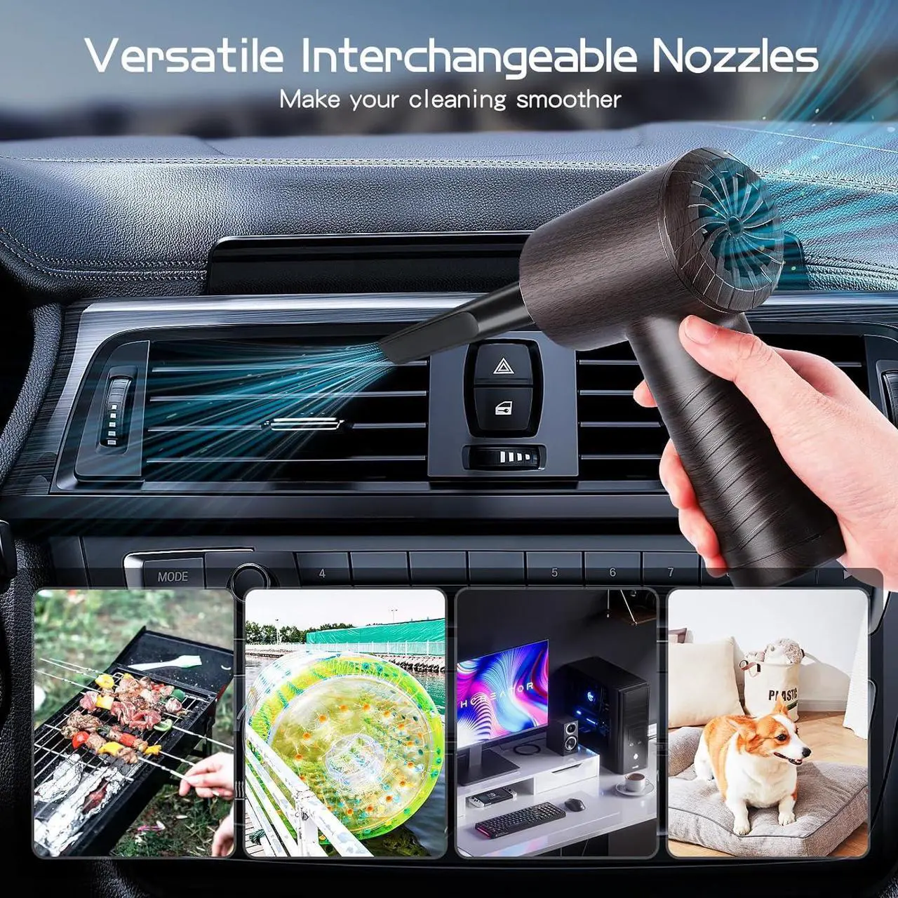 Alt view image 7 of 7 - Compressed Air Duster 12-in-1 for Computers Cars Keyboard Cleaner 3 Speeds Adjustable Electric Dust-Off Air Blower Cordless Air Dusters 100000RPM for Office Pet House